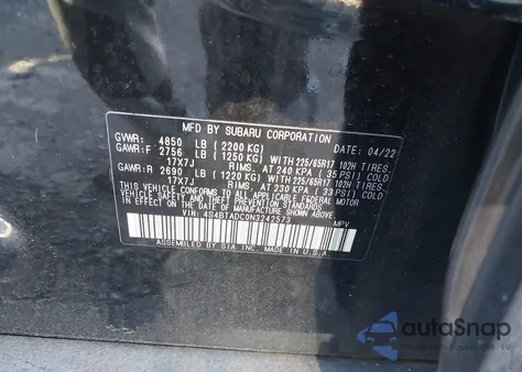2022 Subaru Outback Premium from USA, damaged, VIN 4S4BTADC0N3242573